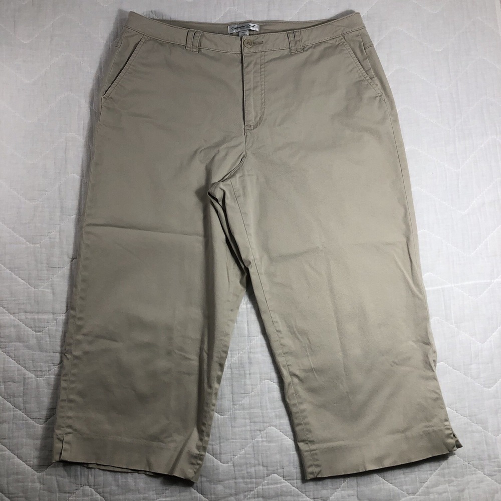 Coldwater Creek Capri Pants Women's Size 12P Khaki Beige Tan Wide Leg Mid Rise